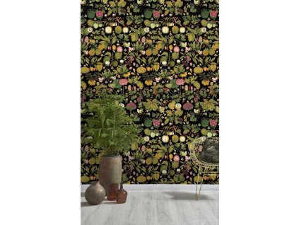 MINDTHEGAP Asian Fruits And Flowers Anthracite - tapeta