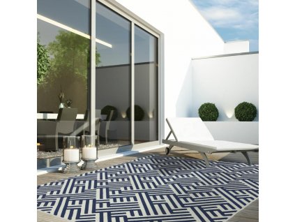 ASIATIC LONDON Alfresco Antibes Blue White Linear - koberec