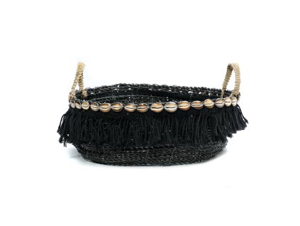 BAZAR BIZAR The Boho Fringe Basket - Black Natural úložný kôš