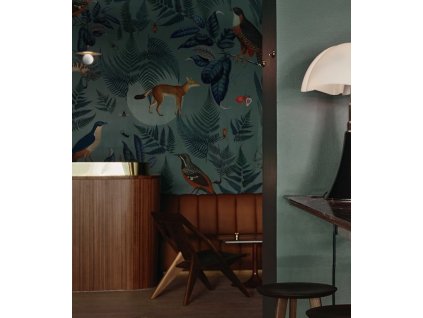WALLCOLORS Turquoise Fern wallpaper - tapeta (POVRCH Wallstick)