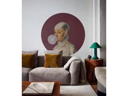 WALLCOLORS Dots Woman with Bubble Gum Eggplant - tapeta (POVRCH Wallstick)