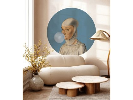 WALLCOLORS Dots Woman with Bubble Gum Blue - tapeta (POVRCH Wallstick)