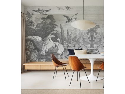 WALLCOLORS Black swans wallpaper - tapeta (POVRCH Wallstick)