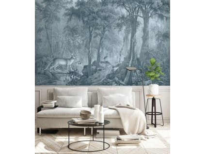 WALLCOLORS Jungle Cat Blue Wallpaper - tapeta (POVRCH Wallstick)