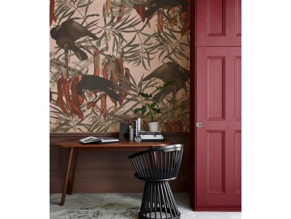 WALLCOLORS Crows Pink Wallpaper - tapeta (POVRCH Wallstick)