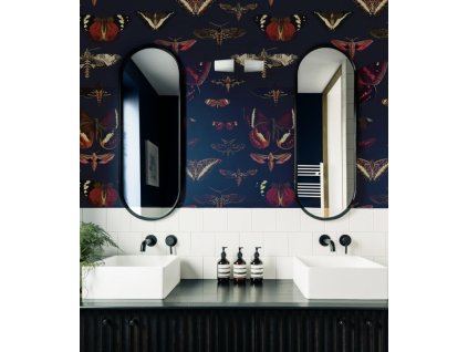WALLCOLORS Navy Blue Butterflies Wallpaper - tapeta (POVRCH Wallstick)