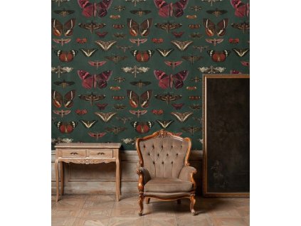 WALLCOLORS Butterflies Vert Wallpaper - tapeta (POVRCH Wallstick)