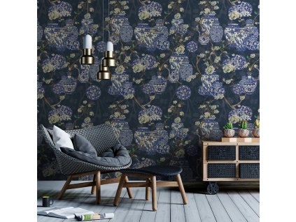 55701 vladila hydrangea and ginger tea party blue tapeta