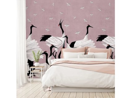 55833 vladila grus japonesis in pink tapeta