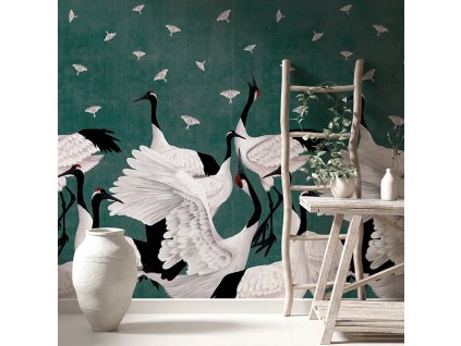 55836 vladila grus japonesis in green tapeta