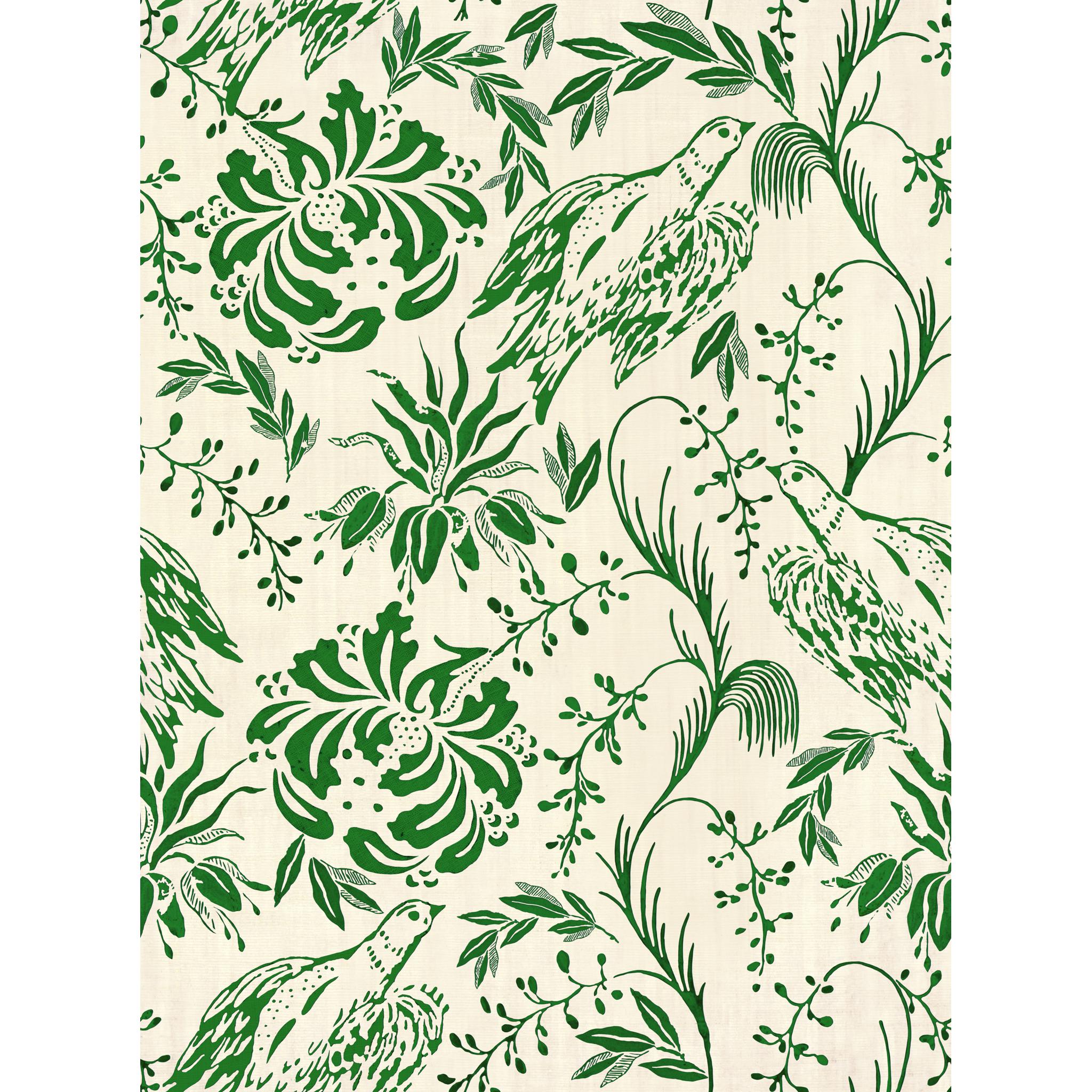 MINDTHEGAP Folk Embroidery Fern Green, zelená/béžová/farebná skupina zelená/farebná skupina hnedá + béžová