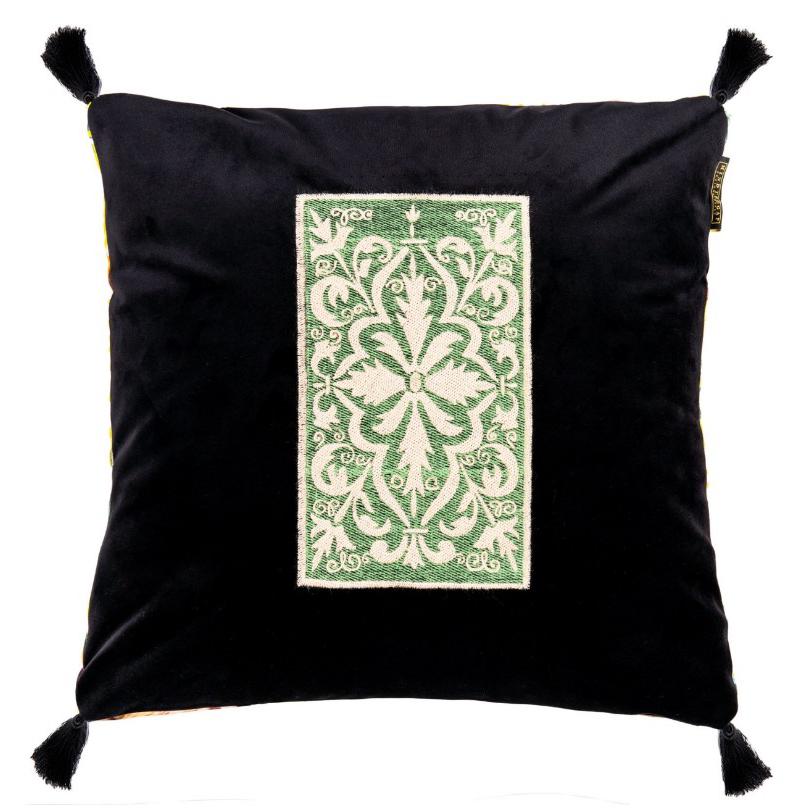 MINDTHEGAP Spanish Embroidery LC40045 dekoračný vankúš, čierna/hnedá/zelená/tmavošedá/farebná skupina čierna + biela