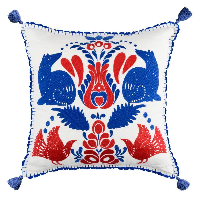 MINDTHEGAP Folk Embroidery LC40080 dekoračný vankúš, modrá/červená/farebná skupina modrá