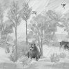 56094 2 vladila foggy forest faun in grey tapeta
